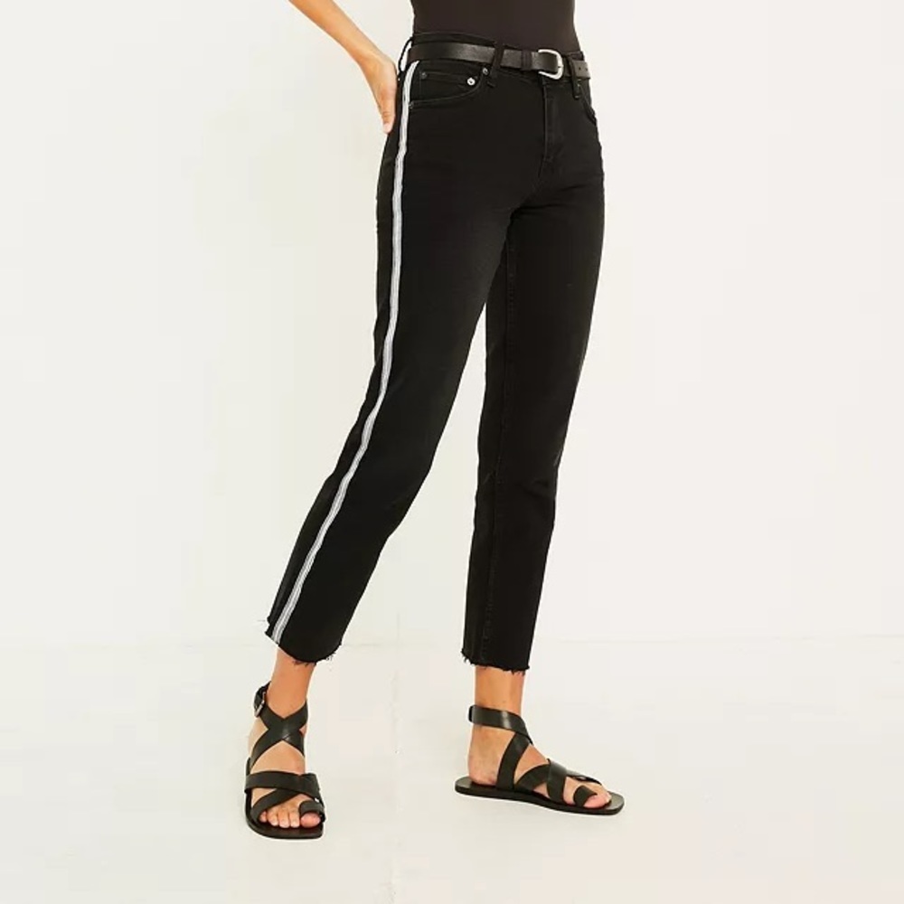 BDG black  skinny stretch jeans with white stripes crop straight fit.